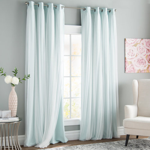 Lark Manor™ Fortuna Brockham Solid Tulle Overlay Room Darkening Grommet Curtain Panels & Reviews | Wayfair