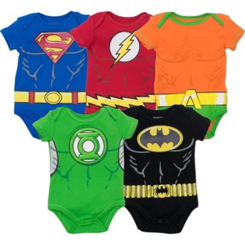 DC Comics Justice League Batman Superman Flash Green Lantern Aquaman Newborn Baby Boys 5 Pack Costume Bodysuits 3-6 Months