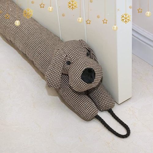 Marwood Under Door Draft Stopper Decorative Wind Stopper 36 inch for Door & Window, Weighted Animal Air Draft Stopper for Bottom of Door with Hanging Loops - Brown Dog