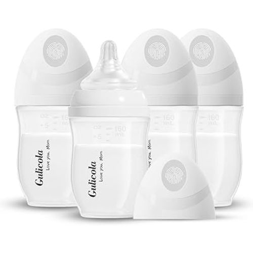 Natural PP Baby Breastfeeding Bottles Newborn Set 4 Pack, Extra Slow Flow Nipples, 0 Months +, 5 oz - White