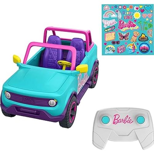 Barbie Hot Wheels RC SUV, Remote-Control Pink Vehicle That Fits 2 Fashion Dolls & Accessories, Includes Kid-Applied Stickers for Customization
