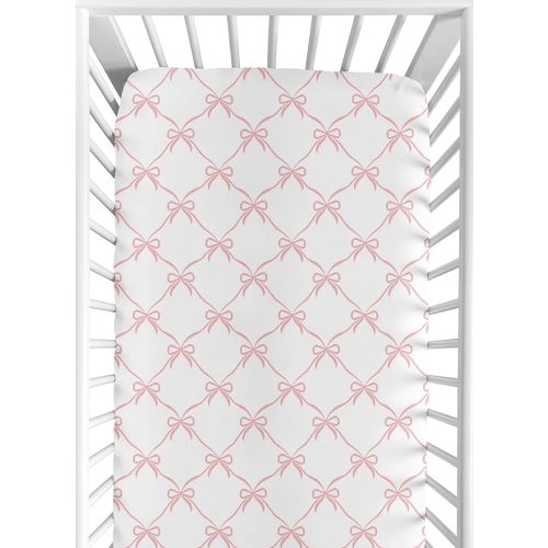 Sweet Jojo Designs Fitted Baby Crib Sheets (Pink Bows) for Girls, Infant Nursery, Toddler Bed Room - Standard Size Mattress (Blush and White Bow for The Ballerina Ballet Dancer Princess Collection)