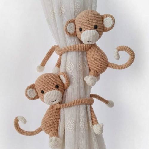 Beige Curtain Tie Back Holder Monkey Healty Anti Bacterial Baby Room Decor Amigurumi Curtain Tie Back Holder Monkey Doll Toy