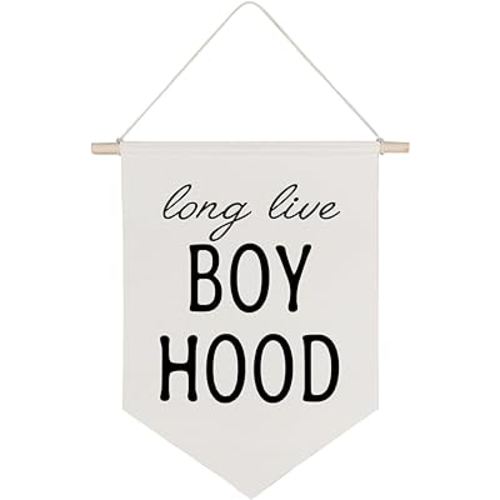 QODUNG Long Live Boyhood Banner,Boys Nursery Bedroom Decor,Toddler Boy Room Banner,Neutral Cool Wall Decor,Canvas Hanging Pennant Wall Flag for Boys Bedroom Playroom Kidsroom