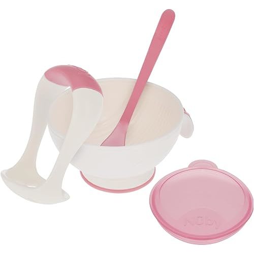 Nuby Garden Fresh Mash N' Feed Bowl with Spoon and Food Masher - Pink
