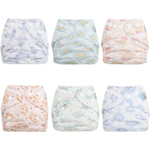 ALVABABY Newborn Cloth Diapers,Reusable Cloth Nappy for Preemie,6pcs Diaper Covers with 12 Newborn Diaper Inserts, Less Than 12pounds Baby Boy/Girl