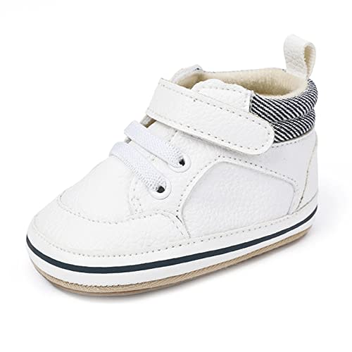 SOFMUO Baby Boys Girls High Top Ankle PU Leather Sneakers Soft Rubber Sole Infant Moccasins Newborn Oxford Loafers Anti-Slip Toddler Wedding Uniform Dress Shoes