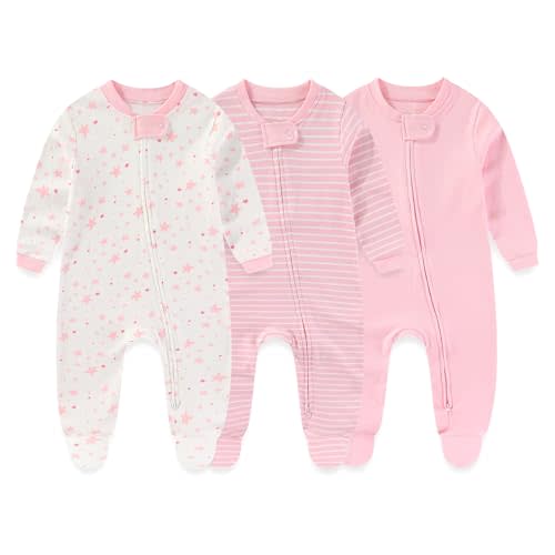 falianni Baby Boy Girl 3 Pieces Zipper Rompers Cotton Newborn Unisex Footed Jumpsuits Long Sleeve Infant Clothes