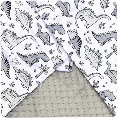 Baby Plush Minky Blanket Double Layer with Dotted Backing for Baby Girl or Baby Boy (Grey Dinosaur)