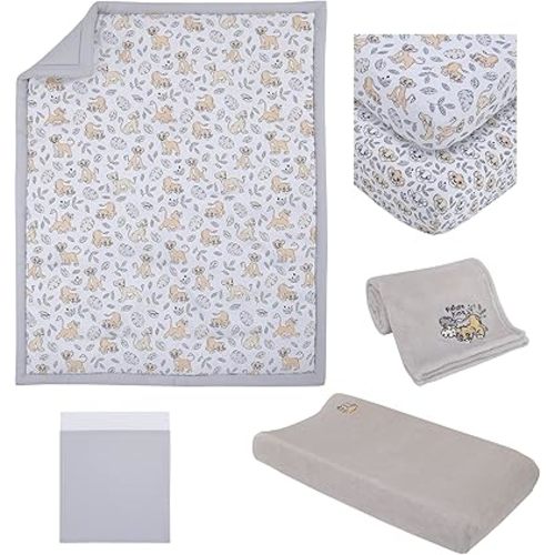 Disney Lion King Daddy's Little Cub Grey, White and Tan Simba and Nala 6 Piece Nursery Crib Bedding Set - Comforter, Two Fitted Crib Sheets, Crib Skirt, Blanket and Changing Pad Cover