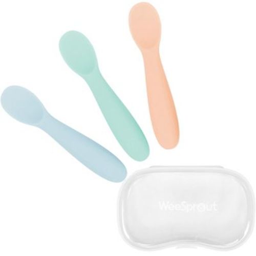 WeeSprout Baby Spoons for Self Feeding 6 Months +, Soft & Durable Silicone Utensils for Sensitive Gums & Teeth, 3 Pack + Carrying Case