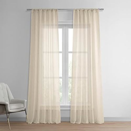 Solid Linen Sheer Curtain (1 Panel), 50 X 96, Cotton Seed