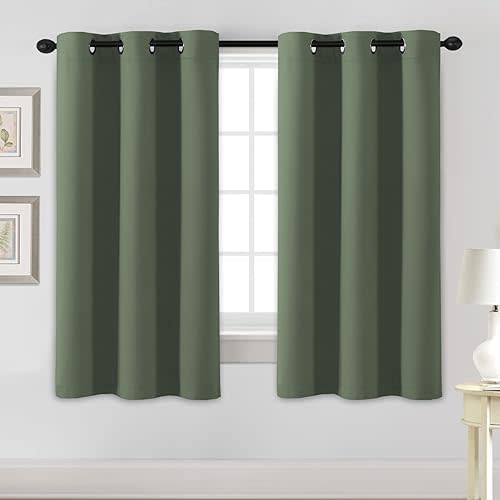 H.VERSAILTEX Blackout Curtains for Bedroom Thermal Insulated Room Darkening Living Room Curtains 63 Inch Long Grommet Privacy Protection Window Curtain Panels/Drapes, 2 Panels, Bronze Green
