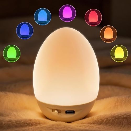 L LOHAS LED Egg Night Light for Kids, Baby Night Light | 7 Colors Changing, Stepless Dimming Brightness, BPA Free, Rechargeable & Touch Control, Nursery Night Lamp for Breastfeeding
