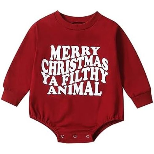 FIOMVA My First Christmas Baby Girl Boy Outfit Newborn Fall Winter Onesie Bubble Romper Oversized Sweatshirt Clothes