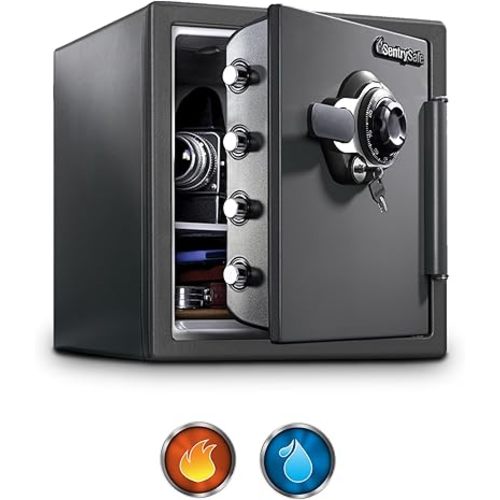 SentrySafe Medium Gray Fireproof Safe and Waterproof Safe Box with Dial Combination, Home Security for Money, Documents, or other Valuables, 1.23 Cubic Feet, SFW123DSB