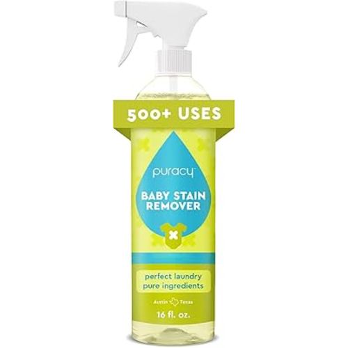 Puracy Stain Remover for Baby Clothes and Cloth Diapers, Newborn Baby Essentials Must Haves, Enzyme-Based Laundry Spray, Natural Spot and Odor Cleaner, 16 Oz