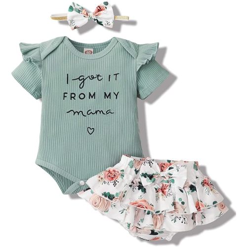 Mioglrie Newborn Infant Baby Girl Clothes Romper Shorts Set Floral Summer Outfits Cute Baby Clothes Girl - 3-6 Months - Lightgreen