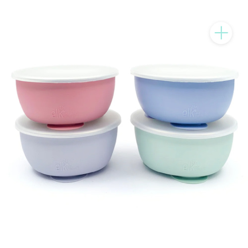 Stainless Steel Bowl with Silicone Suction Sleeve + Lids