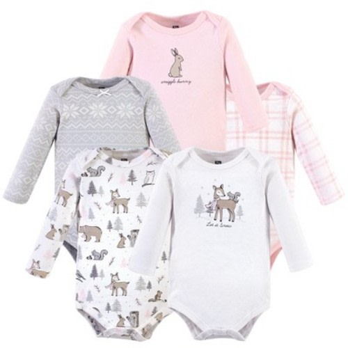 Hudson Baby Infant Girl Cotton Long-Sleeve Bodysuits 5pk, Winter Forest, Size: 0-3 months