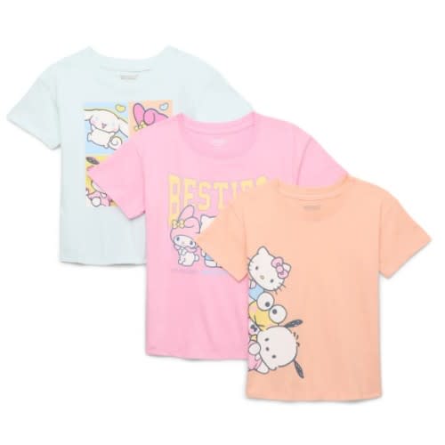 Hello Kitty and Friends Toddler Girls Graphic Tee with Short Sleeves, 3-Pack, Sizes 12M-5T