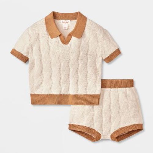 Baby Cable Sweater Top & Bottom Set - Cat & Jack™ Cream Newborn: Midweight Jacquard Knit, Cotton Viscose Blend, Elastic Waistband