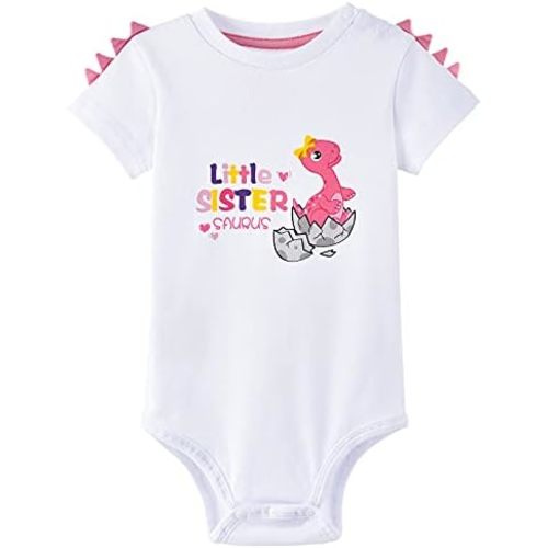 WAWSAM Little Sister Bodysuit Newborn Baby Girls’ Dinosaur Infant Romper Sibling Outfit
