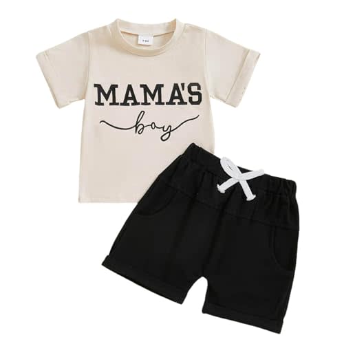 FOCUSNORM Toddler Baby Boy Summer Clothes Mamas Boy Embroidery T-shirt Top Elastic Waist Short Set Newborn Infant Boy Outfits