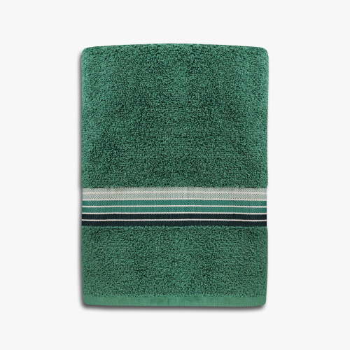 Mainstays Basic Bath Towel, Soft 100% Cotton and Highly Absorbent Striped Bath Towel, Green