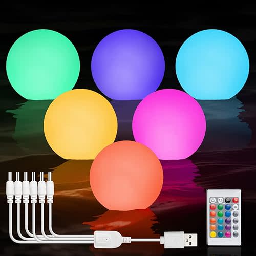 Floating Pool Lights Rechargeable: 6 Pack Led Pool Lights with Remote, IP68 Waterproof, 3in Glow Ball for Swimming Pool, Color Changing Glowing Orb Sphere, Bath tub Accessories, Beach Party Decoration