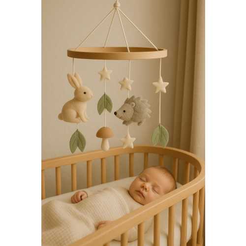 Mobile Neutral Rabbits Crib Cheerful Woodland Girl Boy Rabbits Baby Room Accessory Mobile Nursery Felt Rabbit Sky Baby Mobile Hanging Star