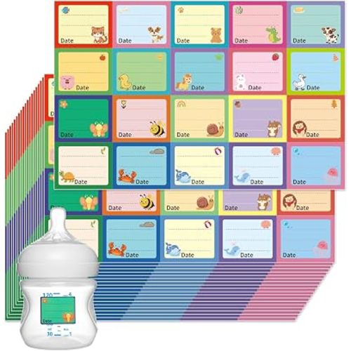 600 Pack Baby Bottle Labels for Daycare, Waterproof Labels for Bottles,Multicolor Animal Designs, Name Lables Stickers for Kids Daycare Essentials