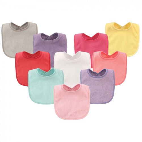 Hudson Baby Girl's 10pk Absorbent Drooler Bibs with Waterproof Lining and Velcro Neck Back Closure, Pink
