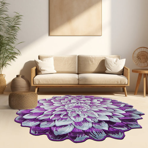 Round Viens Floral Purple Area Rug