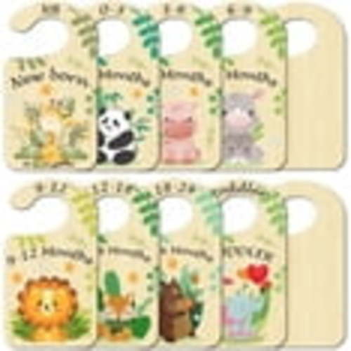 10Pcs Animals Wood Baby Wardrobe Dividers Leaf from Newborn to 36 Month Hanger Seperaters Woodland Baby Closet Organizers Nursery Infant Wardrobe Hangers Divider for Newborn Shower Nursery