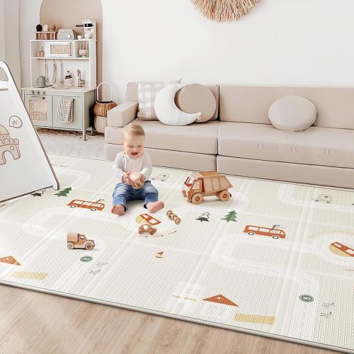 Baby Play Mat 50"*78" Foldable Foam Baby Play Mat for Floor Reversible Waterproof Playmats for Babies Boy and Toddlers Infants Edge Reinforcement Crawling Mat for Indoor&Outdoor&Travel