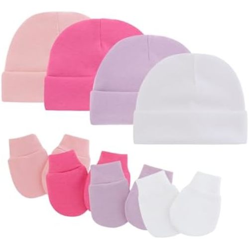 Baby Hats with Scratch Mittens Set Boys Girls Cute Infant Beanie Caps Unisex Newborn Hospital Hats for Baby