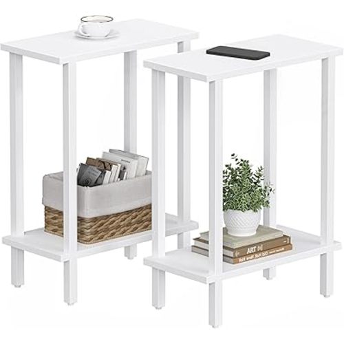 TUTOTAK Small Side Table, Narrow End Table, Set of 2, Skinny Sofa Table, Slim Nightstand, Couch Table, Living Room, Bed Room, White TB01BW0622