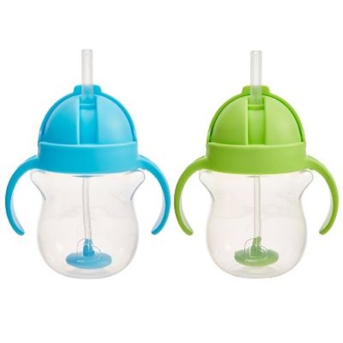 Munchkin 7oz/2pk Plastic Any Angle Click Lock Weighted Straw Trainer Sippy Cups - Blue/Green: BPA-Free, Leakproof Design