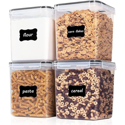 Homemade Diaper Wipes: Storage Containers 4.3L / 145.4oz, 4 Pieces BPA Free Plastic Airtight Canister for Flour, Sugar, Baking Supplies, with 4 Measuring Cups and 24 Labels, Black