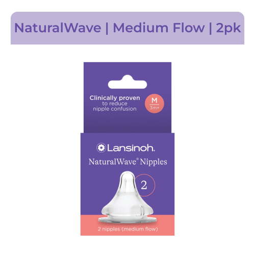 Lansinoh NaturalWave Baby Bottle Nipples, Anti Colic, Medium Flow, Size M, 2 Count