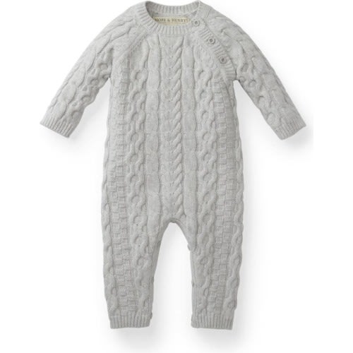 Hope & Henry Baby Cable Knit Sweater Romper, Infant, 0-3M, Gray Heather