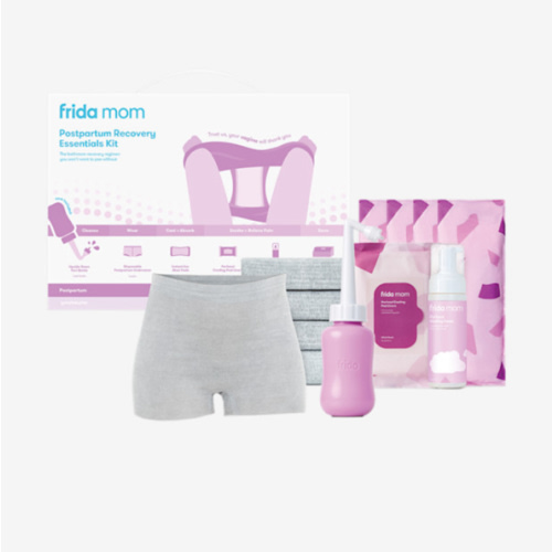 Frida Mom 11pc Postpartum Essentials Kit Gift Set, Hospital Bag Must Haves for New Mom, Includes 4 Disposable Postpartum Underwear, 4 Ice Maxi Pads, Perineal Healing Foam & 24 Pad Liners & Peri Bottle
