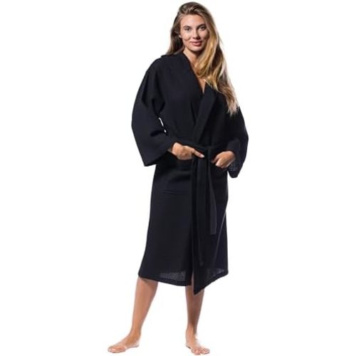 Turquaz Lightweight Full-Length Robes For Women Waffle Kimono Bathrobe - Soft, Fast-Drying, Long-Lasting Cotton Blend Unisex