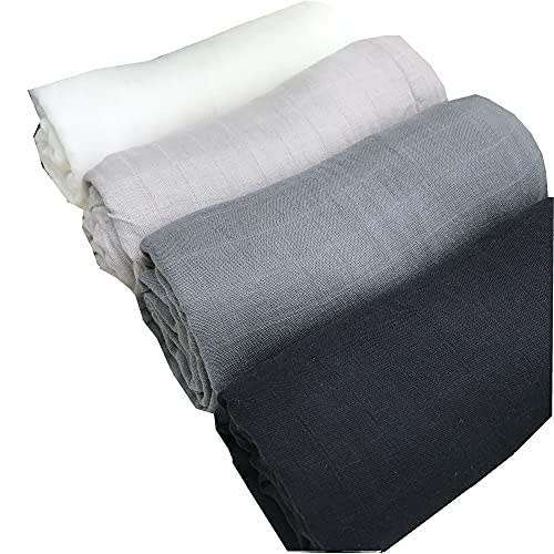 HGHG 4 Pack Organic Cotton Muslin Swaddle Blankets|Premium Receiving Blanket|for Newborn Baby Gift White/Black/Beige/Grey (Solid Color 5)