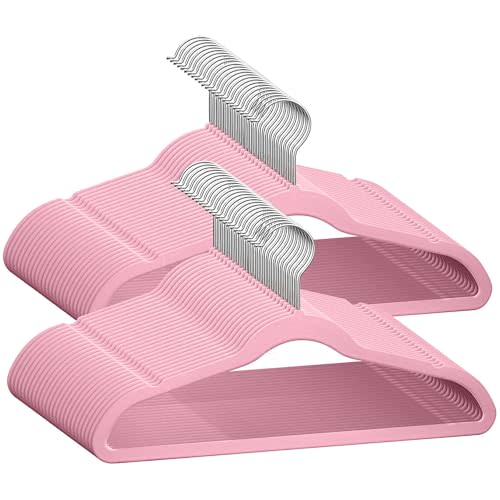 TechZoo 50 Premium Baby Velvet Hangers - 11.8 Inches Non-Slip & Ultra-Slim Baby Hangers for Space-Saving & Children Clothes - 360 Swivel Hook, Strong & Durable Infant & Toddler Clothes Hanger - Pink