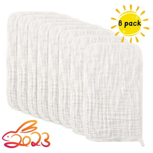 Muslin Burp Cloths Baby Burp Clothes - Burp Rags for Boy Girls Muslin Bibs 6 Layers Large 20''x10'' 100% Cotton Hand Washcloths Soft Absorbent (8 Pack)