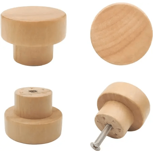 10PCS Wood Knobs Flat Top Round Cabinet Knobs 1.39"(35mm) Natural Wooden Dresser Drawer Pulls Kitchen Cabinet Handles