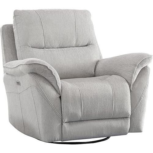 INZOY Glider Recliner Nursery Chair, Power Recliner Swivel Glider, Fabric Electric Swivel Recliner Rocker with Overstuffed Backrest, Power Recliner Chair Reclining Sofa for Living Room, Light Grey