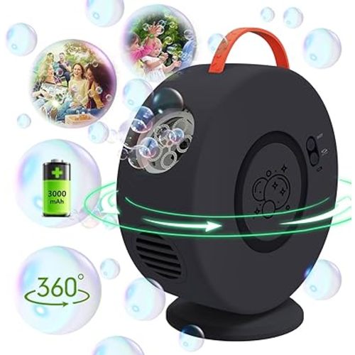 Bubble Machine for Kids Toddlers,Automatic Bubble Blower Rechargeable, 90° 360° Auto Rotatable Portable Bubble Maker Electric Bubbles Toy for 3 4 5 6 7 8 Year Old, Outdoor Wedding Party Gifts